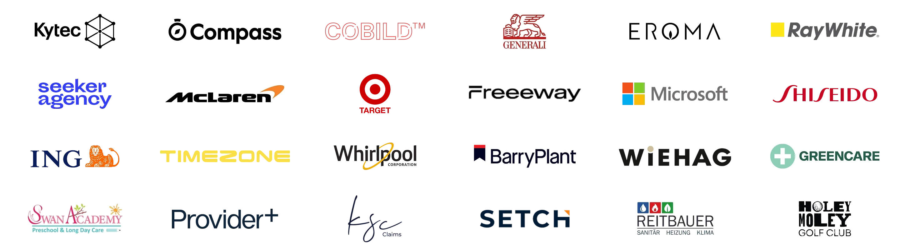 Kunden der First Page Gruppe, darunter Kytec, Compass, Cobild, Generali, Eroma, RayWhite, Seeker Agency, McLaren, Target, Freeeway, Microsoft, Shiseido, ING, Timezone, Whirlpool, Barry Plant, WIEHAG, Greencare, Swan Academy, Provider+, KSC Claims, Setch, Reitbauer, Holey Moley Golf Club